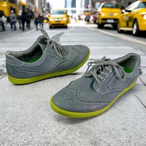 Ecco Men's EU 46 (US 12 to 12.5) Gray Leather Green Sole Wingtip Sneaker Shoes